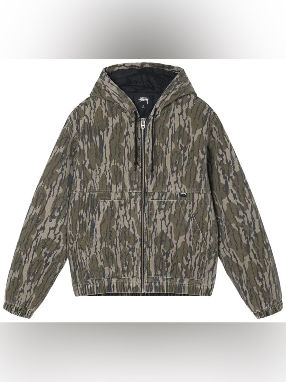 Stussy Kids Olive Green Camo Zip-Up Hooded Jacket